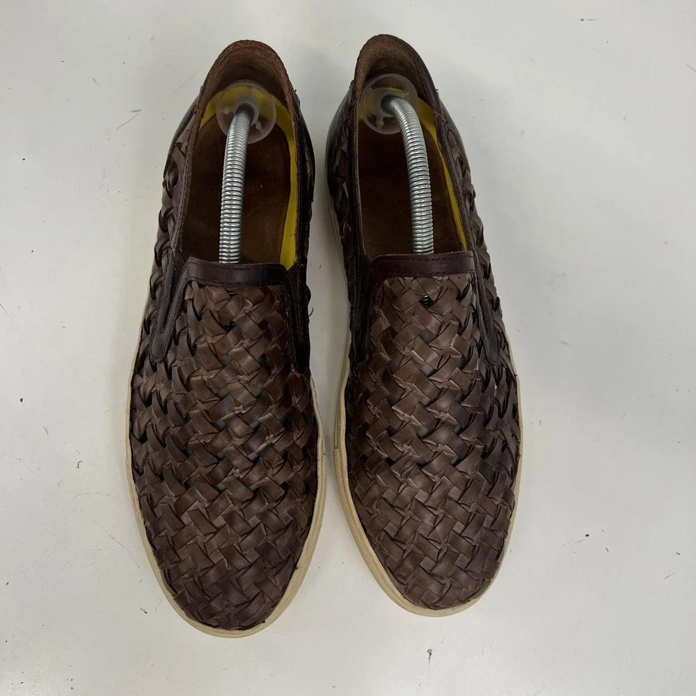 Donald J‎ Pliner Karter-WZ Shoes Mens Size 10 Brown Woven Leather Slip On Casual
